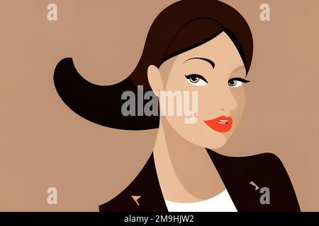 femme d'affaires dans les cheveux noirs. portrait d'une femme aux lèvres rouges. Illustration Banque D'Images