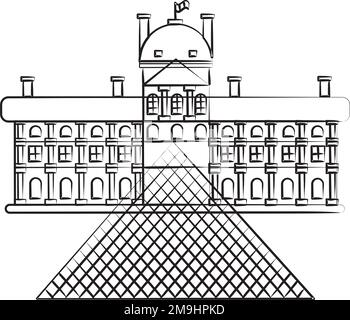 Esquisse isolée du monument du musée du Louvre Vector Illustration de Vecteur