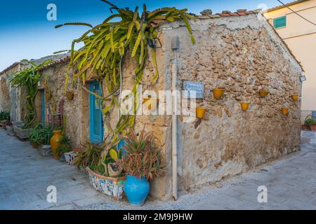 Maison de pêcheur traditionnelle à Marzamemi (Sicile) Banque D'Images