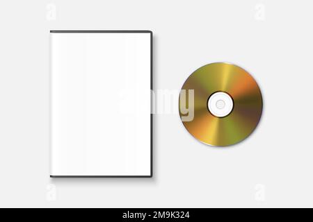 Vector Realistic Yellow CD, DVD avec couvercle rectangulaire en plastique, enveloppe, coffret isolé sur fond blanc. Boîte CD, conception d'emballage pour maquette Illustration de Vecteur