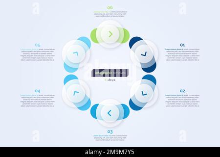 Modèle de conception graphique circulaire à six options. Illustration vectorielle Illustration de Vecteur