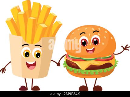 Mascottes de restauration rapide. Personnages de dessins animés aux visages heureux Illustration de Vecteur