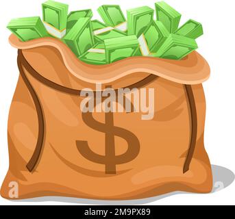 Icône représentant un sac d'argent. Billets en dollars verts en sac isolés sur fond blanc Illustration de Vecteur