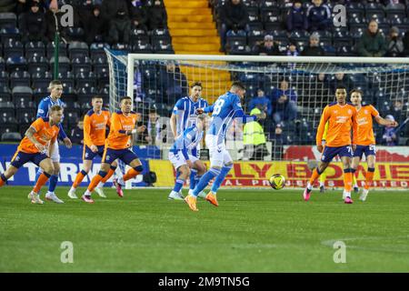 Rugby Park, Kilmarnock, Royaume-Uni. 18th janvier 2023. Lors d'un match écossais de Premiership entre Kilmarnock FC et Rangers au stade Billy Bowie BBSP Rugby Park, les Rangers ont remporté par 3 buts à 2. Les buteurs étaient Stokes (Kilmarnock) 6 minutes, Wright (Kilmarnock) 59 minutes, Morelos (Rangers) 23 minutes et 72 minutes, Kent (Rangers) 52 minutes. Armstrong (Kilmarnock) a été cardé rouge à 59 minutes. Morelos a été donné joueur du match. Crédit : Findlay/Alay Live News Banque D'Images