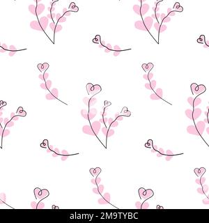 Motif sans couture de branches abstraites une ligne représentant des coeurs dans des tons roses pâle tendance. Bonne Saint Valentin. Isoler. Conception pour les cartes de vœux, les invitations, les affiches, les bannières ou les étiquettes. EPS Illustration de Vecteur