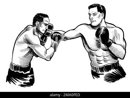 Les athlètes de boxe. Dessin noir et blanc Banque D'Images