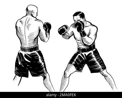 Les athlètes de boxe. Dessin noir et blanc Banque D'Images