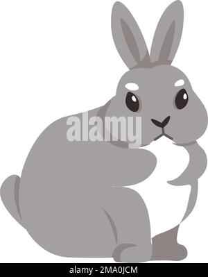 Personnage de lièvre assis, portrait isolé du personnage de lapin avec un museau mignon, de longues oreilles et une expression faciale sérieuse. Lapin à fourrure, animal domestique Illustration de Vecteur