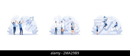 Bannière Web de démarrage ou jeu de pages d'arrivée. Lancement de nouvelles activités. Idée de planification de projet, promotion, gestion et marketing, définir le vecteur plat moderne Illustration de Vecteur