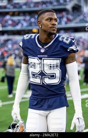 Dallas Cowboys' Nahshon Wright (25) defends as safety Markquese Bell (41)  gains yards after intercdepting a Seattle Seahawks pass in the second half  of a preseason NFL football game in Arlington, Texas