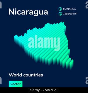 Nicaragua 3D carte. Vecteur isométrique au néon stylisé carte en vert sur fond bleu foncé Illustration de Vecteur