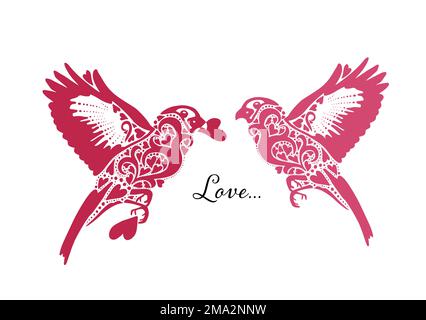 Silhouette de jolis oiseaux amoureux. Carte élégante pour la Saint-Valentin. Deux oiseaux graphiques amoureux. Illustration vectorielle Illustration de Vecteur