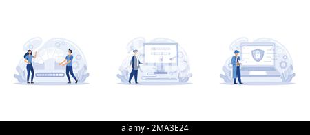 Fichier de document partagé, page d'ouverture de session de cybersécurité, accès aux dossiers publics, modification en ligne, connexion utilisateur sécurisée, utilisation sécurisée du logiciel sur le Web et p Illustration de Vecteur