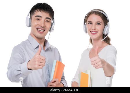 Deux jeunes hommes portant un casque Banque D'Images