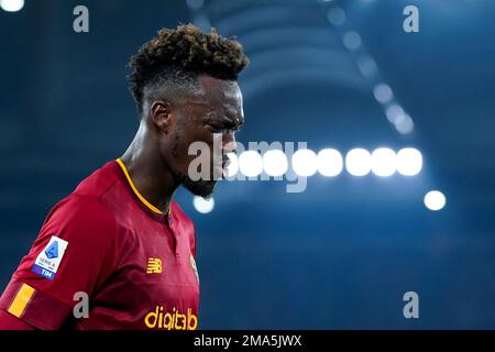 Tammy Abraham d'AS Roma réagit pendant la série Un match entre Roma et Fiorentina au Stadio Olimpico, Rome, Italie, le 15 janvier 2023. Banque D'Images