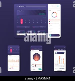 Vecteur de conception de modèle d'infographie sur le trading d'actions, violet foncé Illustration de Vecteur