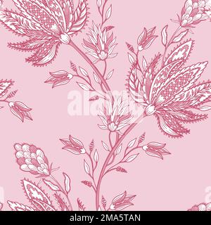 Modèle sans couture d'éléments d'ornement traditionnels indiens. Motif oriental ethnique de la culture asiatique. Viva couleur magenta isolé sur fond blanc. Illustration de Vecteur