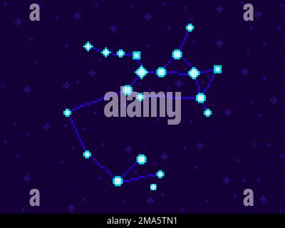Constellation du Sagittaire en style pixel. des stars 8 bits dans le ciel nocturne dans un style rétro de jeu vidéo. Groupe d'étoiles et de galaxies. Conception pour application Illustration de Vecteur