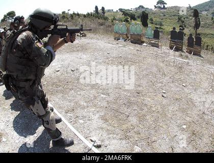 LES marins DE la Marine AMÉRICAINE (USN) affectés à l'unité mobile d'élimination des munitions explosives EODMU-8, pratiquent les procédures de manipulation d'armes et incendient leurs 5,56mm M4 carabines au cours d'un exercice d'incendie direct mené sur la côte albanaise, au cours de l'exercice ADRIATIC ENGAGE 2005. L'exercice est axé sur le développement des compétences individuelles et collectives en matière de combat des nations participantes, ainsi que sur la promotion de l'amitié, de la compréhension mutuelle et de la coopération avec l'Organisation nationale du Traité de l'Atlantique (OTAN) et les alliés régionaux. Sujet opération/série: ENGAGEMENT ADRIATIQUE 2005 pays: Albanie (ALB) Banque D'Images