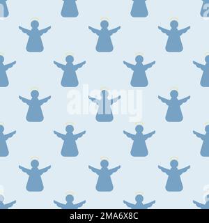Motif sans couture avec anges sur fond bleu Illustration de Vecteur