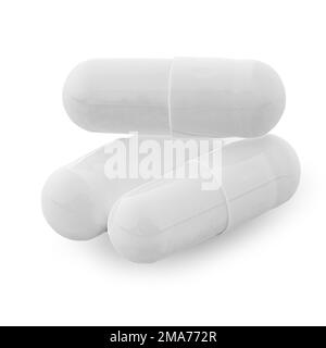 Capsule de gel. Capsule de médecine blanche sur fond blanc. supplément alimentaire, concept de pharmacie. Banque D'Images