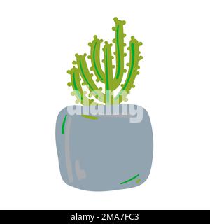 Cactus épineux dans pot de fleurs. Installation domestique. Plante en pot. Illustration vectorielle mignonne. Illustration de Vecteur