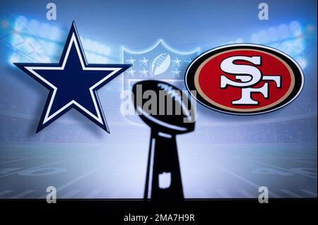 SAN FRANCISCO, États-Unis, 18 JANVIER 2023 : Dallas Cowboys contre San Francisco 49ers. NFL Divisional Round 2023, Silhouette of Vince Lombardi Trophée for the W Banque D'Images