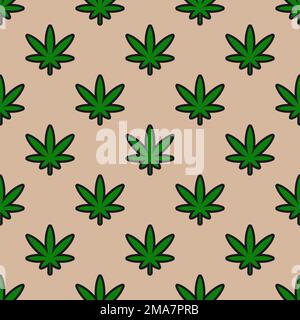 Motif sans couture avec du cannabis sur fond beige Illustration de Vecteur