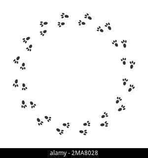 Cadre rond avec imprimés lapin, marches de lièvre, silhouettes de pieds de lapin. Design pour carte de vœux Saint-Valentin ou Pâques ou cadre photo. Illustration graphique vectorielle Illustration de Vecteur