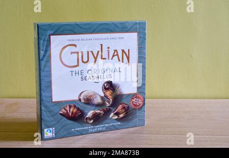 Boîte de garnitures Guylian Belge Chocolate Seasells Hazelnut Praline Banque D'Images