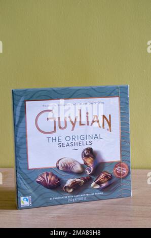 Boîte de garnitures Guylian Belge Chocolate Seasells Hazelnut Praline Banque D'Images