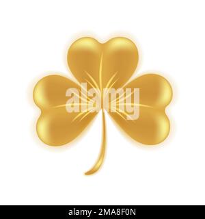 Golden shamrock trèfle 3D isolé sur fond blanc. Feuille de trèfle, symbole de St. Patrick. Illustration vectorielle. Illustration de Vecteur