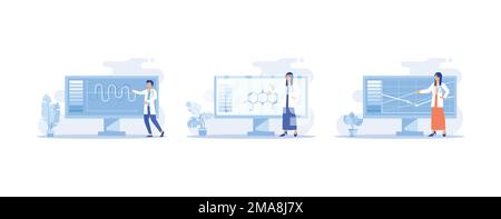 Métaphore de la conception et du développement de dispositifs médicaux avec le scientifique développer des appareils de recherche, de l'équipement et des expériences. Service de diagnostic de laboratoire chimique Illustration de Vecteur