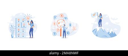 Réalisation des objectifs. Trouver les bonnes solutions. Mise en place de bannières de gestion des idées. Jusqu'à l'objectif. Ambition. Diagramme de chemin vers la cible. A Illustration de Vecteur