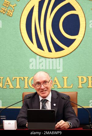 Tokyo, Japon. 19th janvier 2023. Robert Floyd, secrétaire exécutif de l'Organisation du Traité d'interdiction complète des essais nucléaires (TICEN), s'exprime jeudi au Club de presse national du Japon à Tokyo, à 19 janvier 2023. Floyd est maintenant à Tokyo pour échanger des vues avec des responsables japonais, notamment le Premier ministre Fumio Kishida et le ministre des Affaires étrangères Yoshimasa Hayashi. Credit: Yoshio Tsunoda/AFLO/Alay Live News Banque D'Images