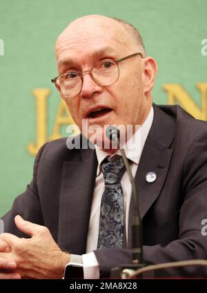 Tokyo, Japon. 19th janvier 2023. Robert Floyd, secrétaire exécutif de l'Organisation du Traité d'interdiction complète des essais nucléaires (TICEN), s'exprime jeudi au Club de presse national du Japon à Tokyo, à 19 janvier 2023. Floyd est maintenant à Tokyo pour échanger des vues avec des responsables japonais, notamment le Premier ministre Fumio Kishida et le ministre des Affaires étrangères Yoshimasa Hayashi. Credit: Yoshio Tsunoda/AFLO/Alay Live News Banque D'Images