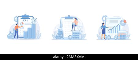 Concept abstrait KPI, concept abstrait calcul revenu net, concept abstrait système de gestion financière, illustration moderne à vecteur plat Illustration de Vecteur