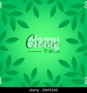 Brindilles fraîches vert printemps avec modèle de cadre de feuilles avec espace vide, illustration vectorielle. Illustration de Vecteur
