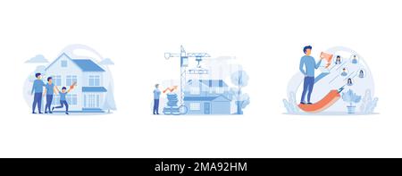 Maison familiale concept abstrait , développement de la propriété concept abstrait, trouver des fils concept abstrait , ensemble à vecteur plat illustration moderne Illustration de Vecteur