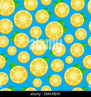 Motif sans couture avec illustration du vecteur citrons. Tranches de citron sur fond bleu turquoise. Fond transparent pour bannières, impression sur Illustration de Vecteur