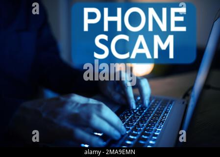 Affiche indiquant Phone Scam. Présentation de l'entreprise recevoir des appels indésirables pour promouvoir des produits ou des services télévente Banque D'Images