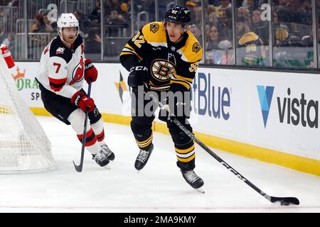 Boston Bruins' Pavel Zacha plays against the New Jersey Devils during the  second period of an NHL hockey game, Saturday, April 8, 2023, in Boston.  (AP Photo/Michael Dwyer Stock Photo - Alamy