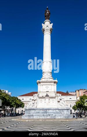 Colonne de Pedro IV un monument au roi Pierre IV du Portugal dans le centre de la place Rossio, Lisbonne, Portugal. Banque D'Images