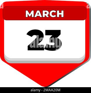 23 mars Vector icône calendrier jour. 23 date de mars. Vingt-troisième jour de mars. 23th numéro de date. calendrier de 23 jours. Vingt-trois date Illustration de Vecteur