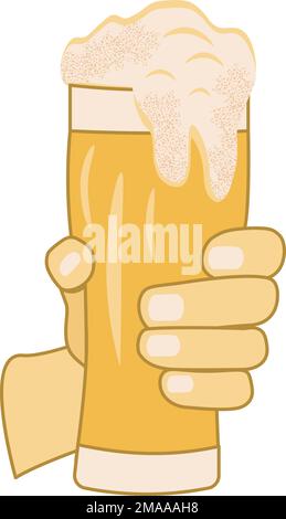 Main humaine tient un verre plein de bière lager avec une grande mousse Illustration de Vecteur