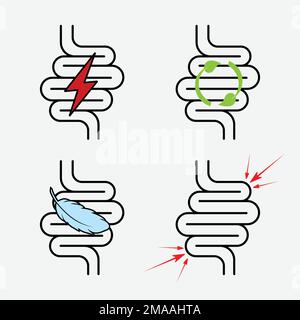 Ensemble de troubles de ballonnement abdominal Illustration de Vecteur