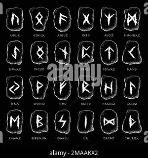 Ensemble de pierres de grunge noires Viking runes Illustration de Vecteur