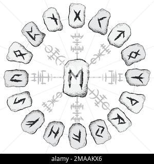 Ensemble de pierres de cercle blanches Viking runes Illustration de Vecteur