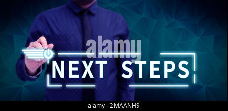 Écriture de texte étapes suivantes. Numéro d'aperçu commercial du processus qui sera effectué après la planification actuelle Banque D'Images