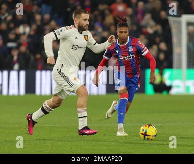 Londres ANGLETERRE - 18 janvier: Luke Shaw de Manchester United lors du match de football de la première Ligue anglaise entre le Palais de Cristal contre Manchester United Banque D'Images